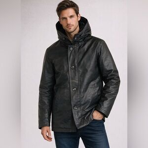 Men's M0851 Black Waxed Hooded Coat